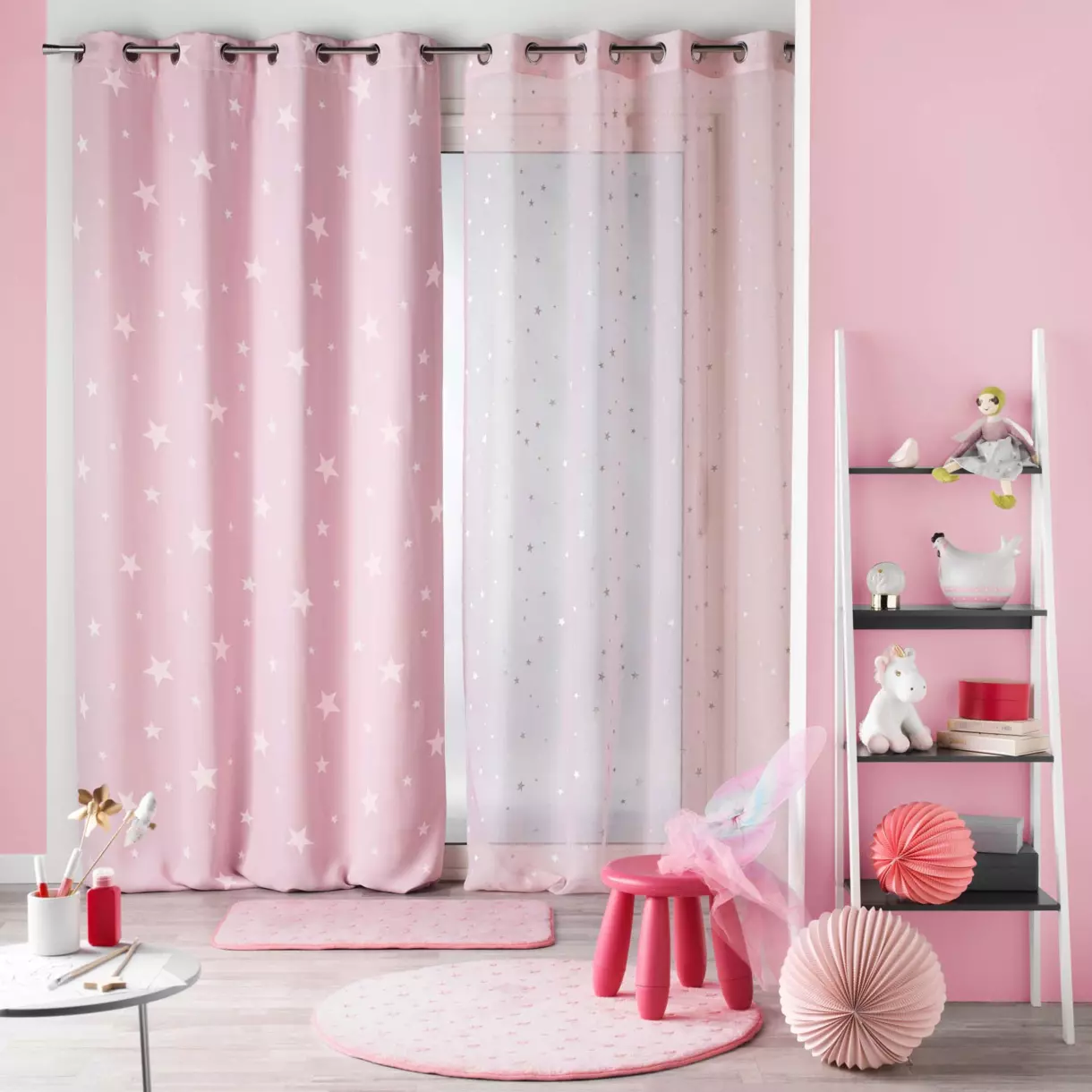 Cortina opaca fosforescente(140 x 240 cm) Fluo Night Rosa 1