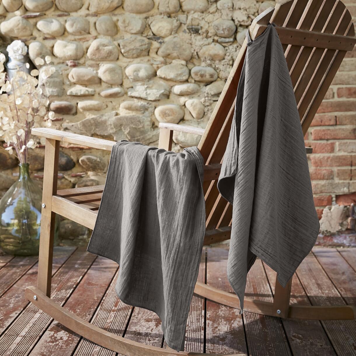 2er Set Handtücher aus Baumwoll-Gaze (70 cm) Gaïa Dunkelgrau 1