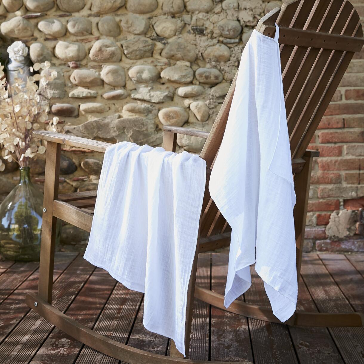 2er Set Handtücher aus Baumwoll-Gaze (70 cm) Gaïa Weiß 1