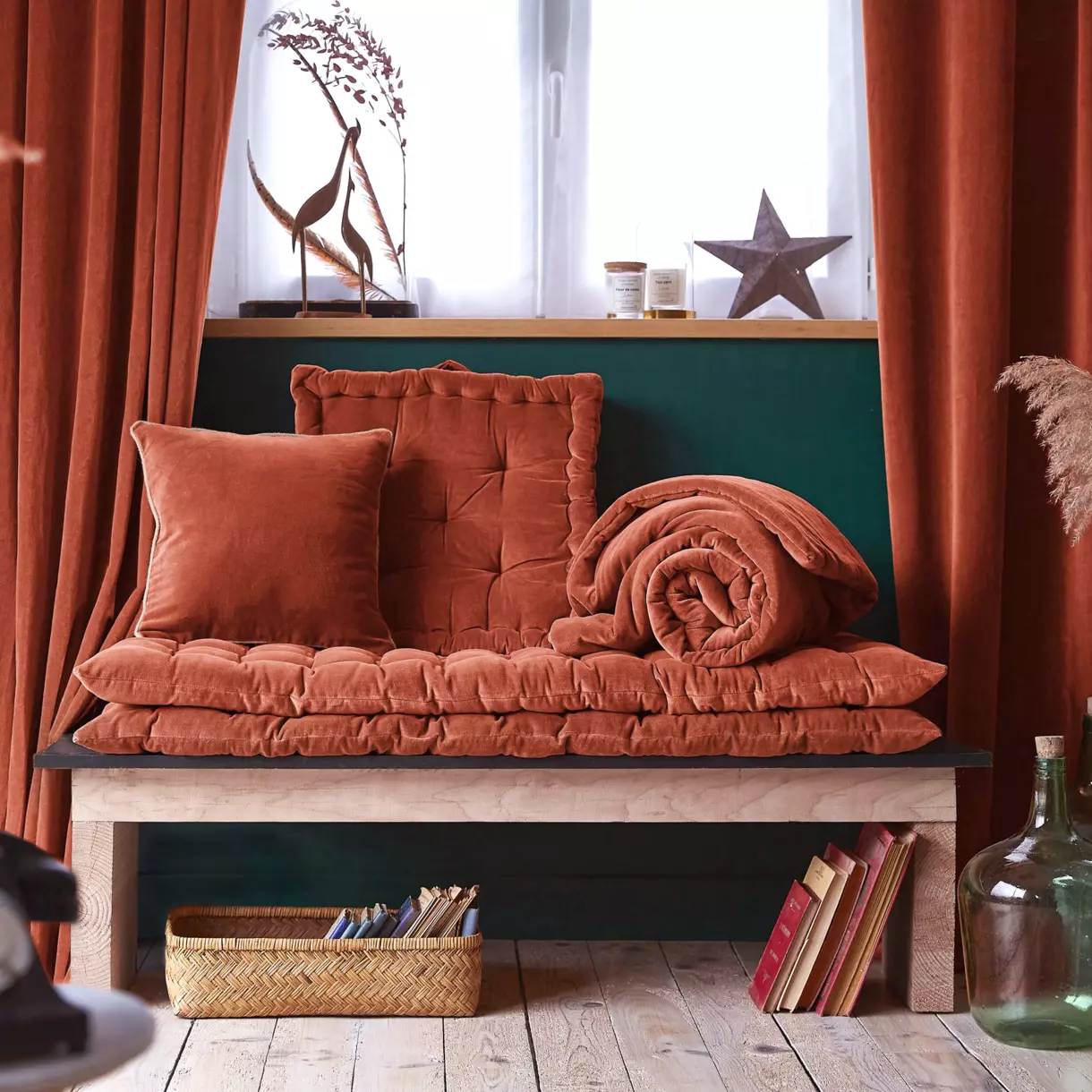 Vloermatras katoenfluweel (60 x 120 cm) César Terracotta 1