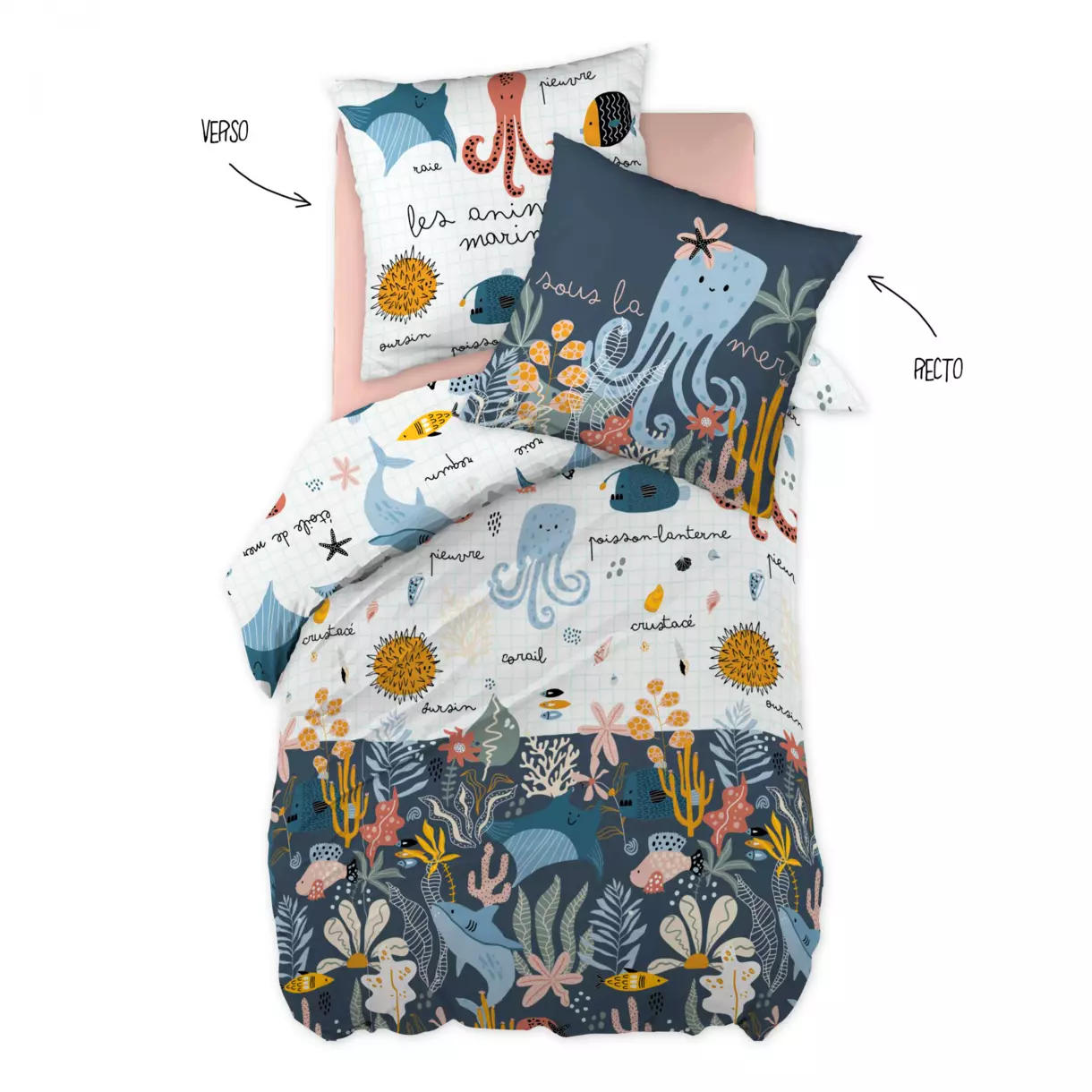 Funda nórdica y funda de almohada infantiles de algodón (140 cm) Octopia Multicolor 6