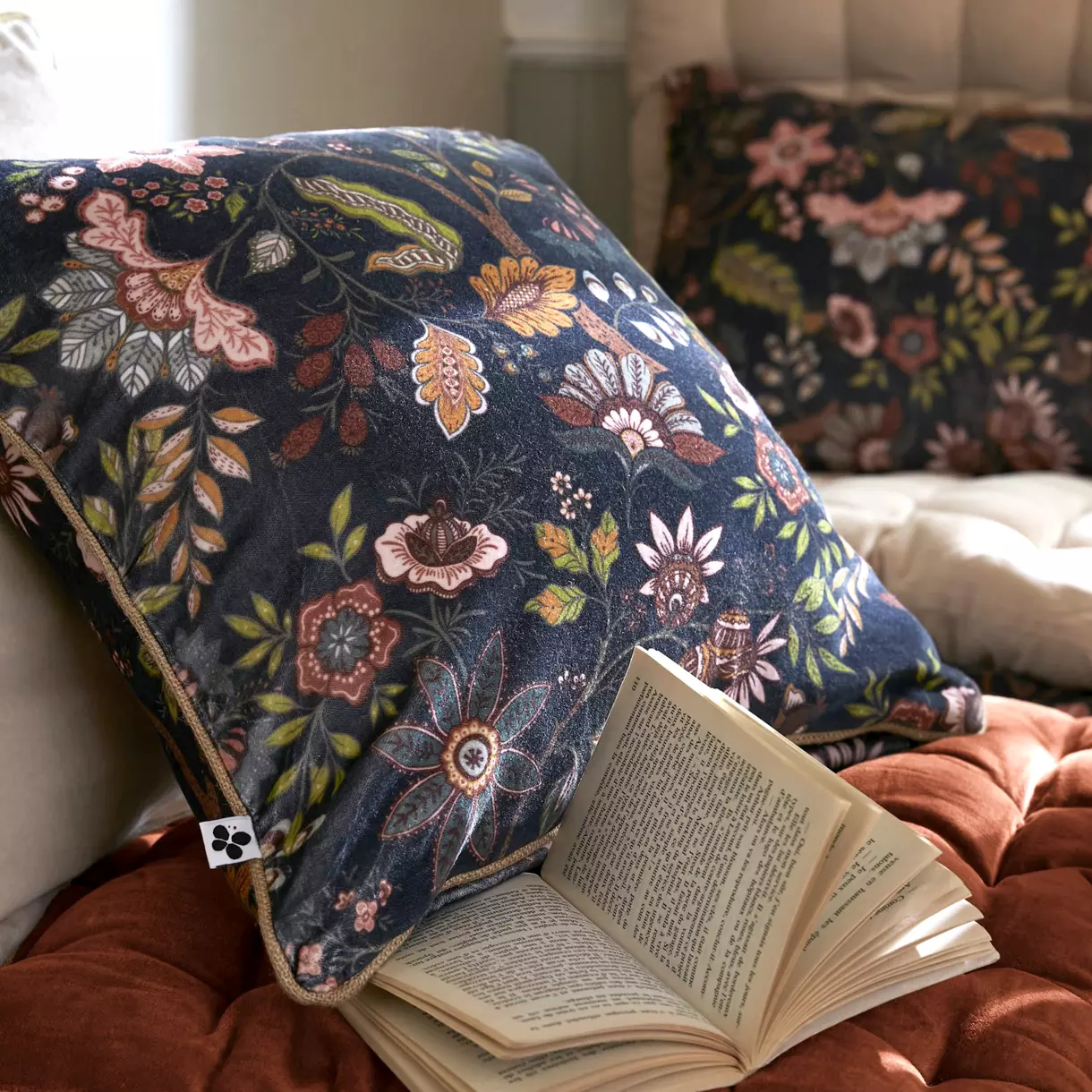 Coussin carré velours de coton (45 cm) Alix Bleu 1