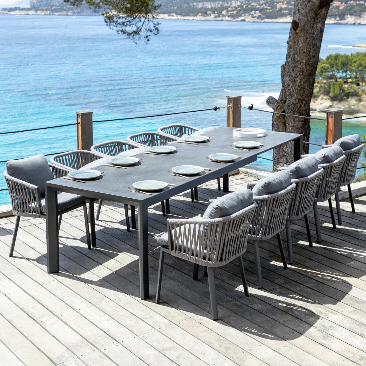 Mesa de jardín extensible 12 plazas Aluminio Amalfi (300 x 96 cm) - Gris antracita