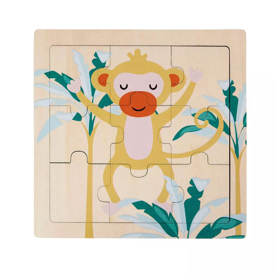 Rompecabezas de madera para niños, 9 piezas, Mono Multicolor