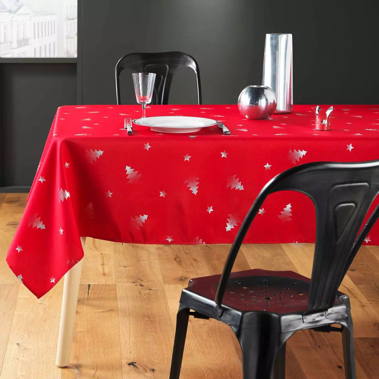Mantel rectangular (L300 cm) Sapin metálico Rojo 1