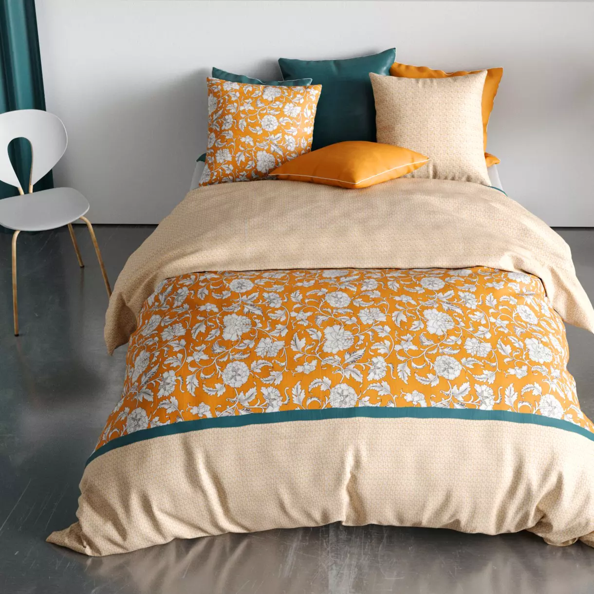 Funda Nórdica y dos fundas de algodón (240 cm) Loni Naranja
