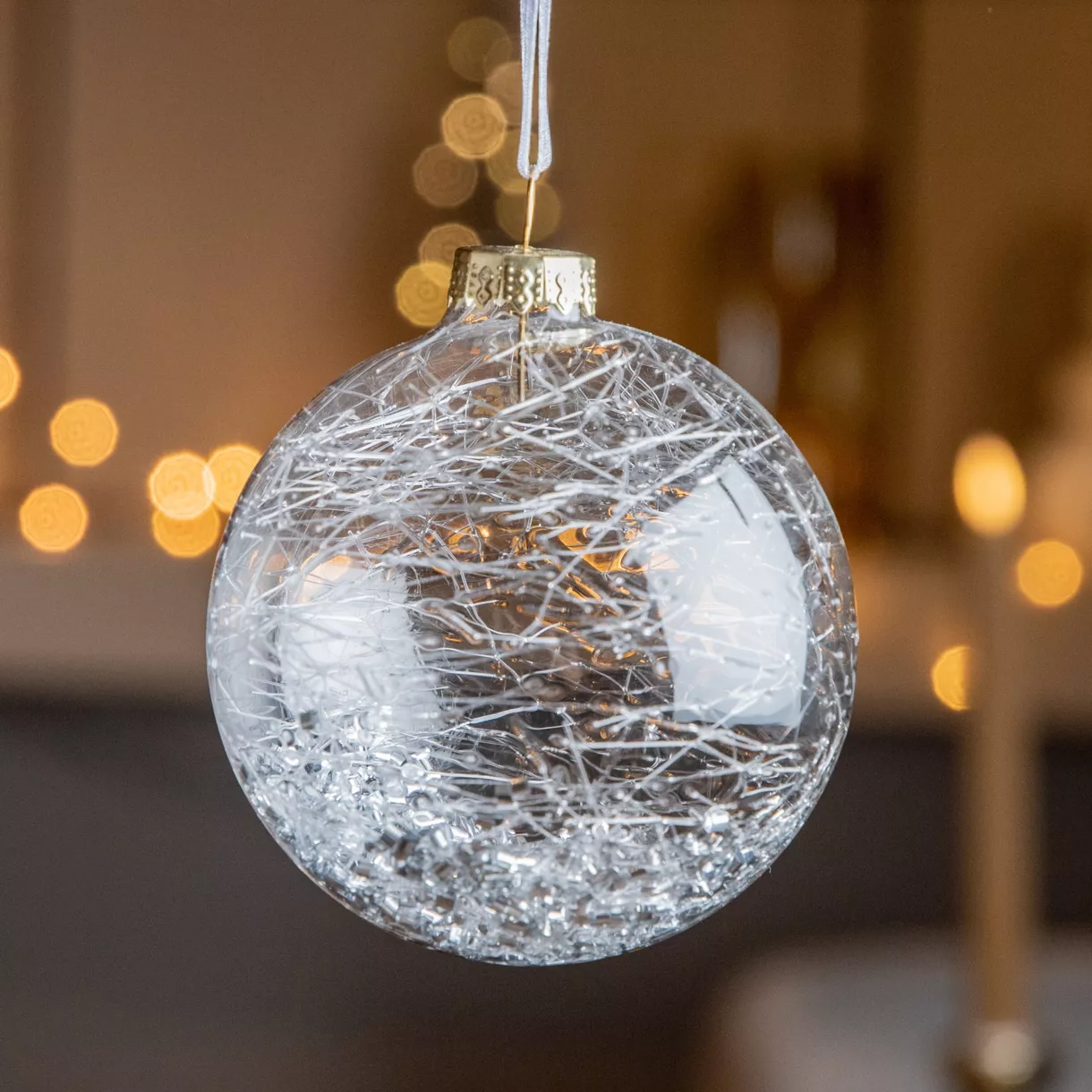 Lote de 3 bolas de Navidad (D80 mm) de vidrio con filamento Plata