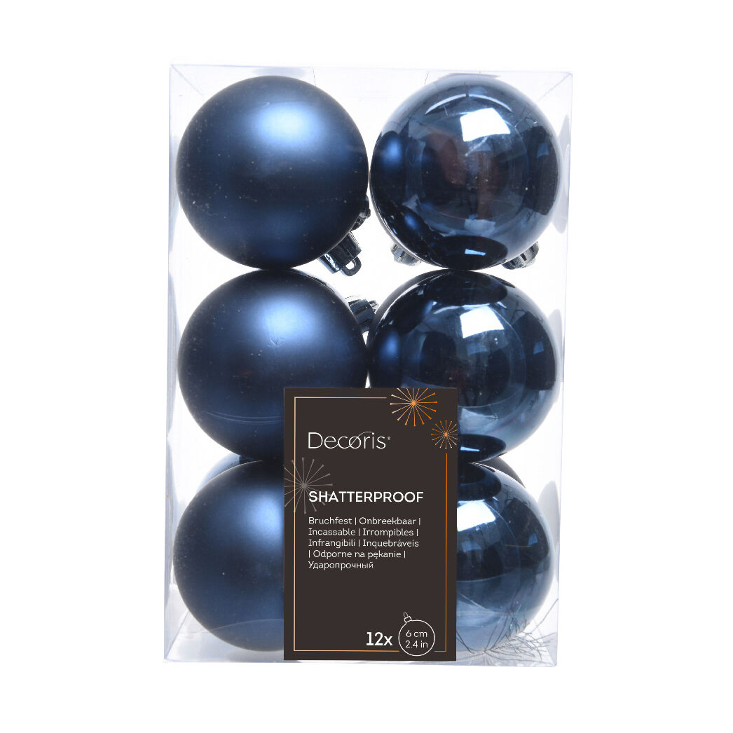 Lot de 12 boules de Noël (D60 mm) Alpine Bleu nuit 1