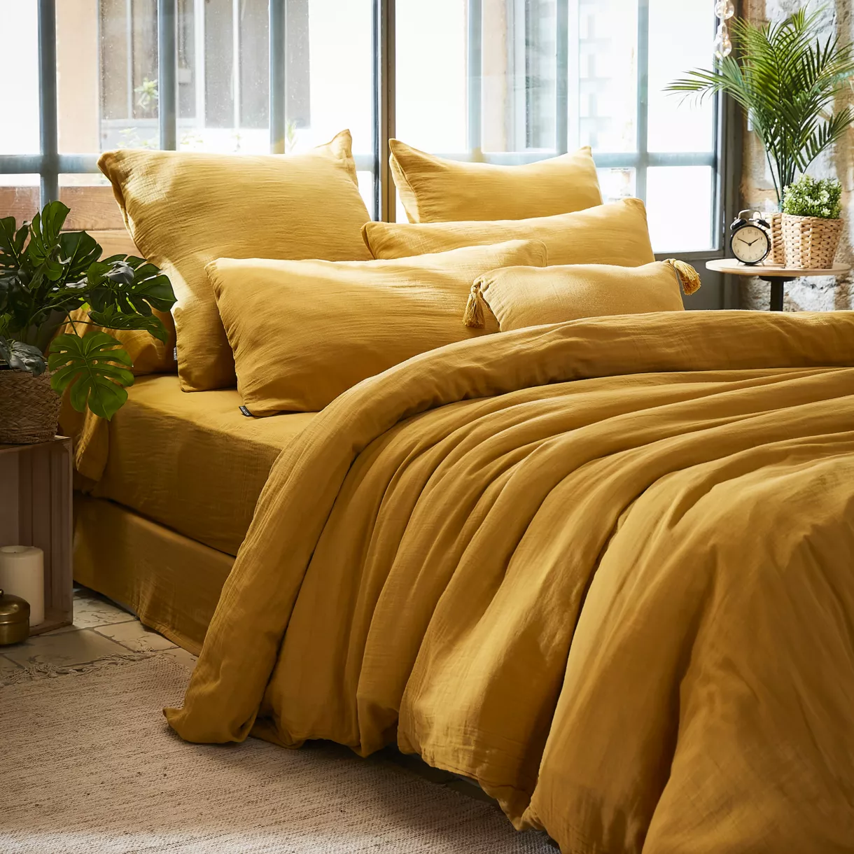 Housse de couette gaze de coton (280 cm) Gaïa Jaune safran 1