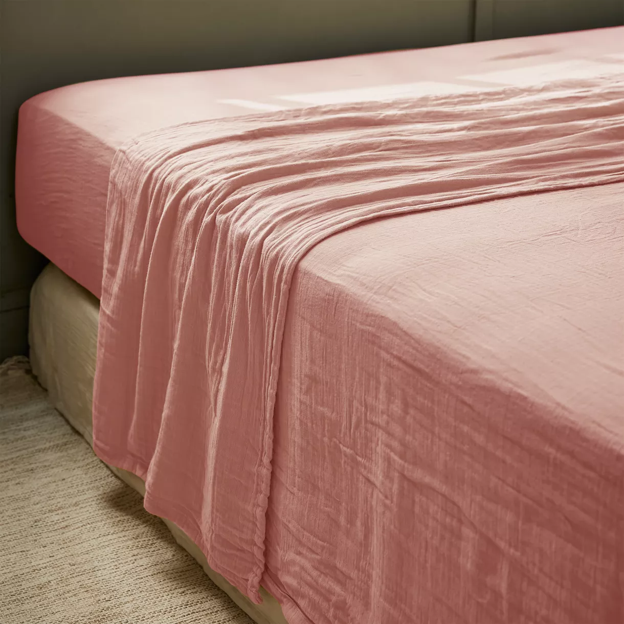 Sábana encimera  en gasa de algodón (240 cm) Gaïa Rosa durazno 1