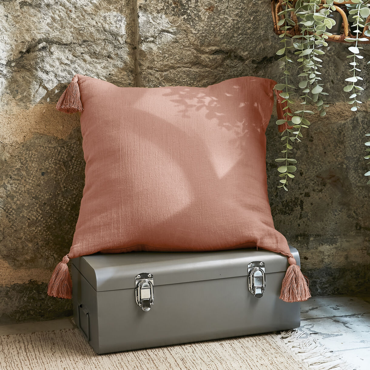 Cuscino quadrato garza di cotone (40 cm) Gaïa Rosa pesca 1
