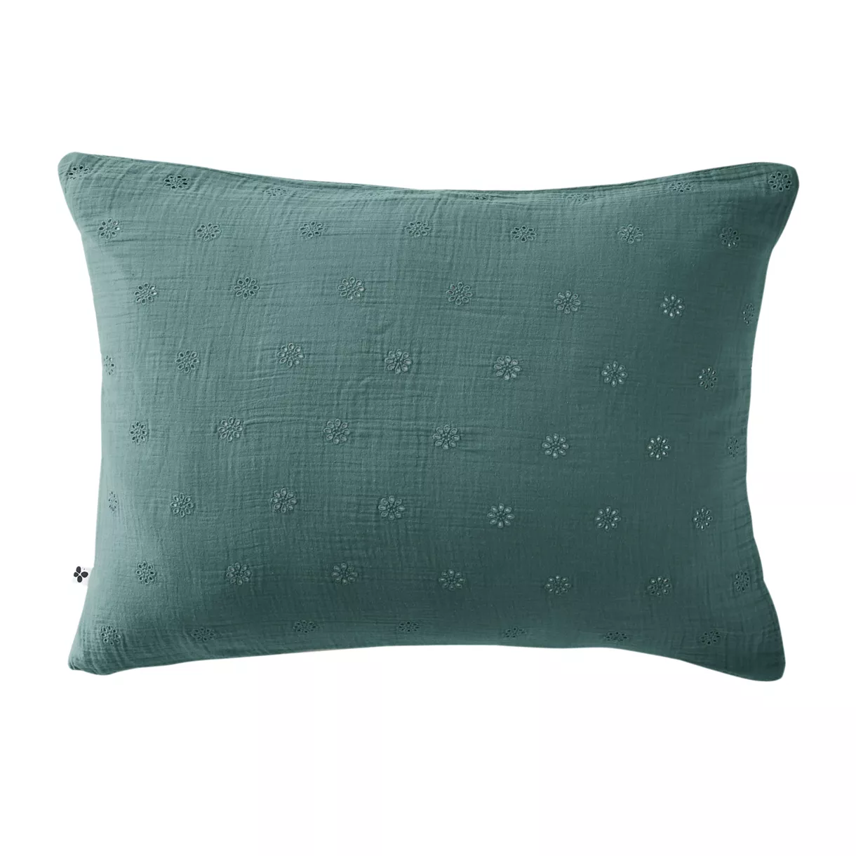 Taie d'oreiller rectangulaire gaze de coton (70 cm) Gaïa Boho Bleu canard 1