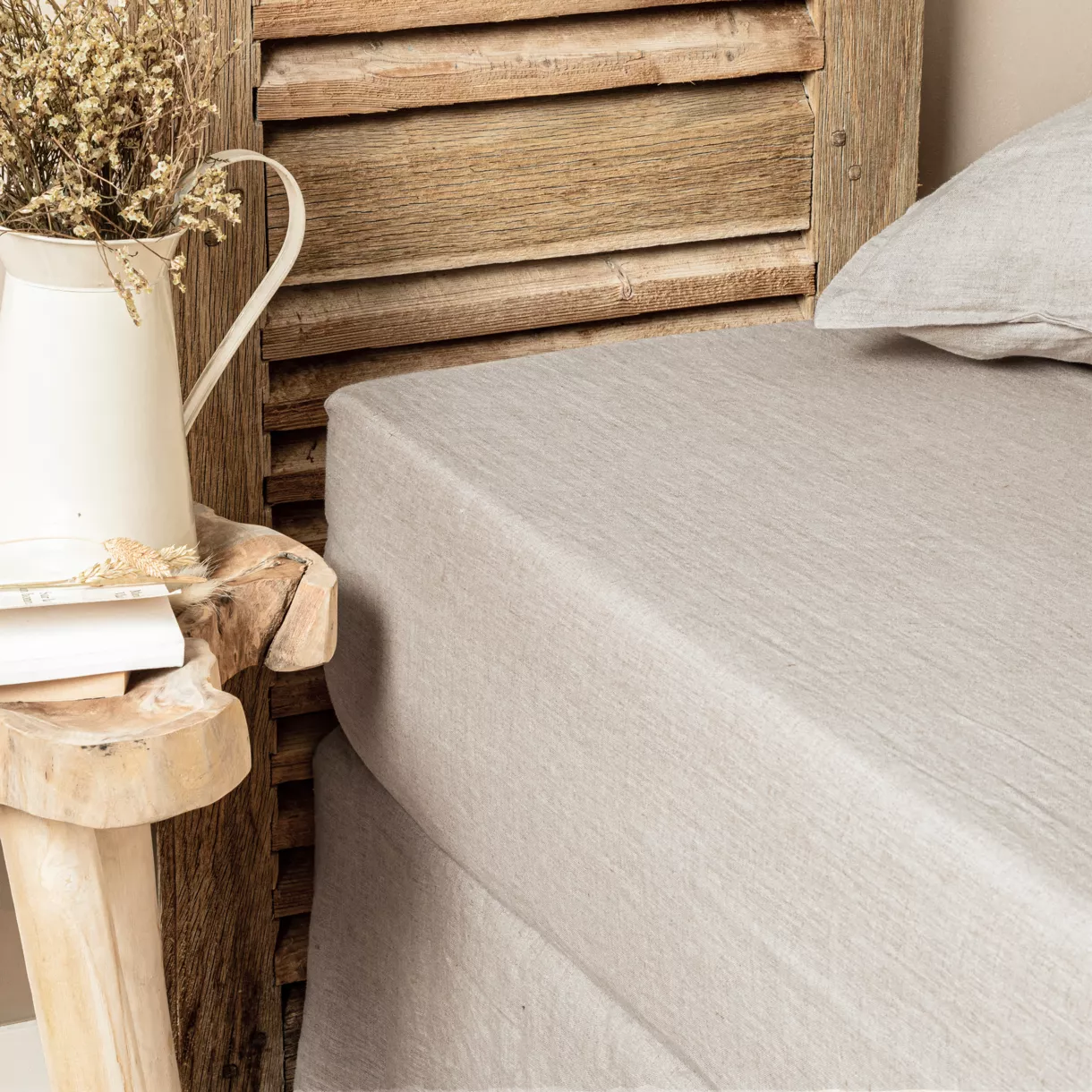 Hoeslaken gewassen linnen (140 cm) Louise Beige 1