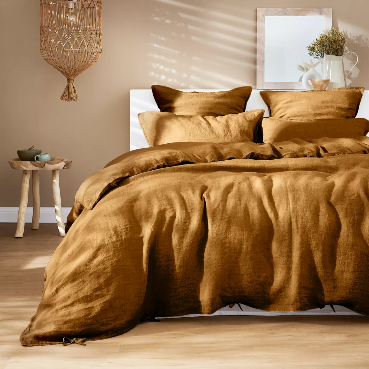 Housse de couette lin lavé (260 cm) Louise Caramel 1