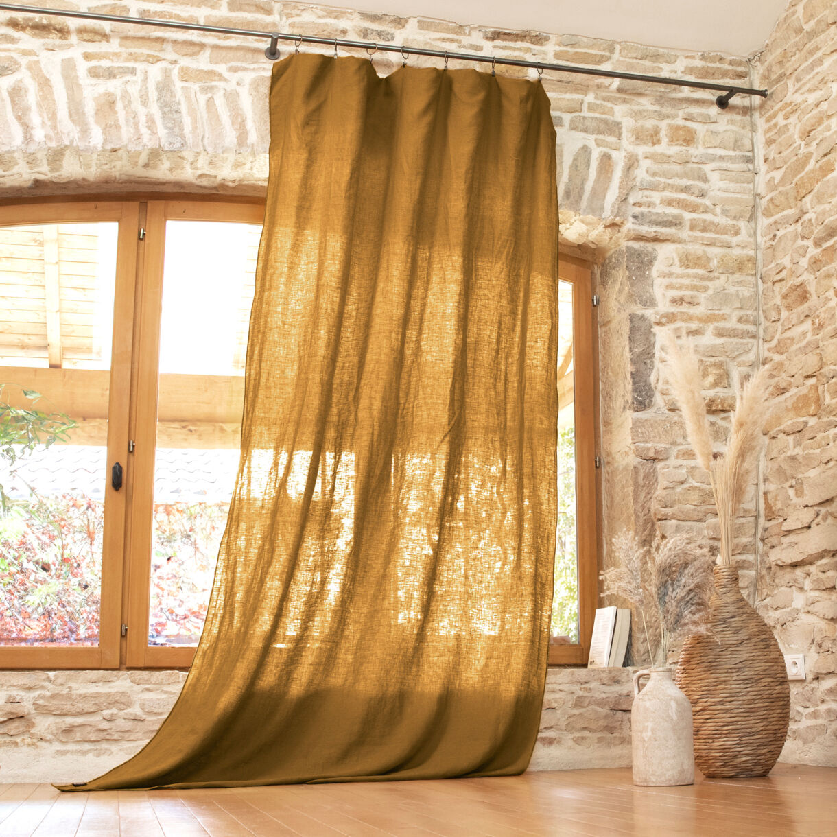 Tenda regolabile lino lavato (140 x max 270 cm) Louise Caramello 1