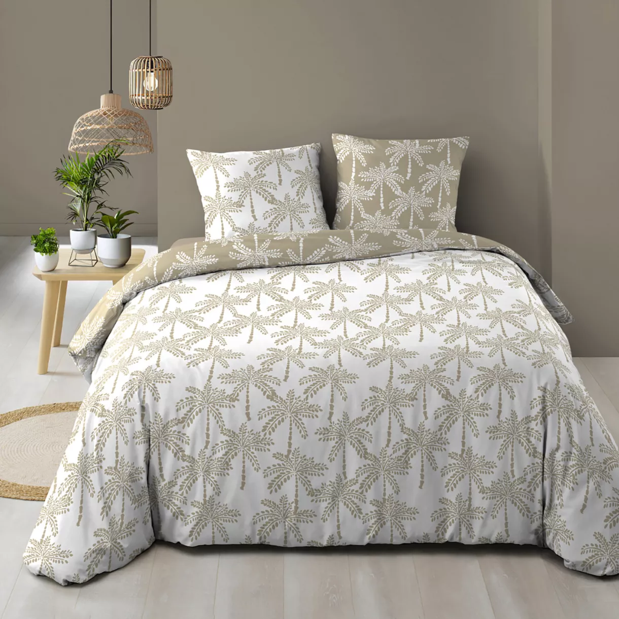 Funda nórdica y dos fundas en algodón (260 x 240 cm) Oliana Beige