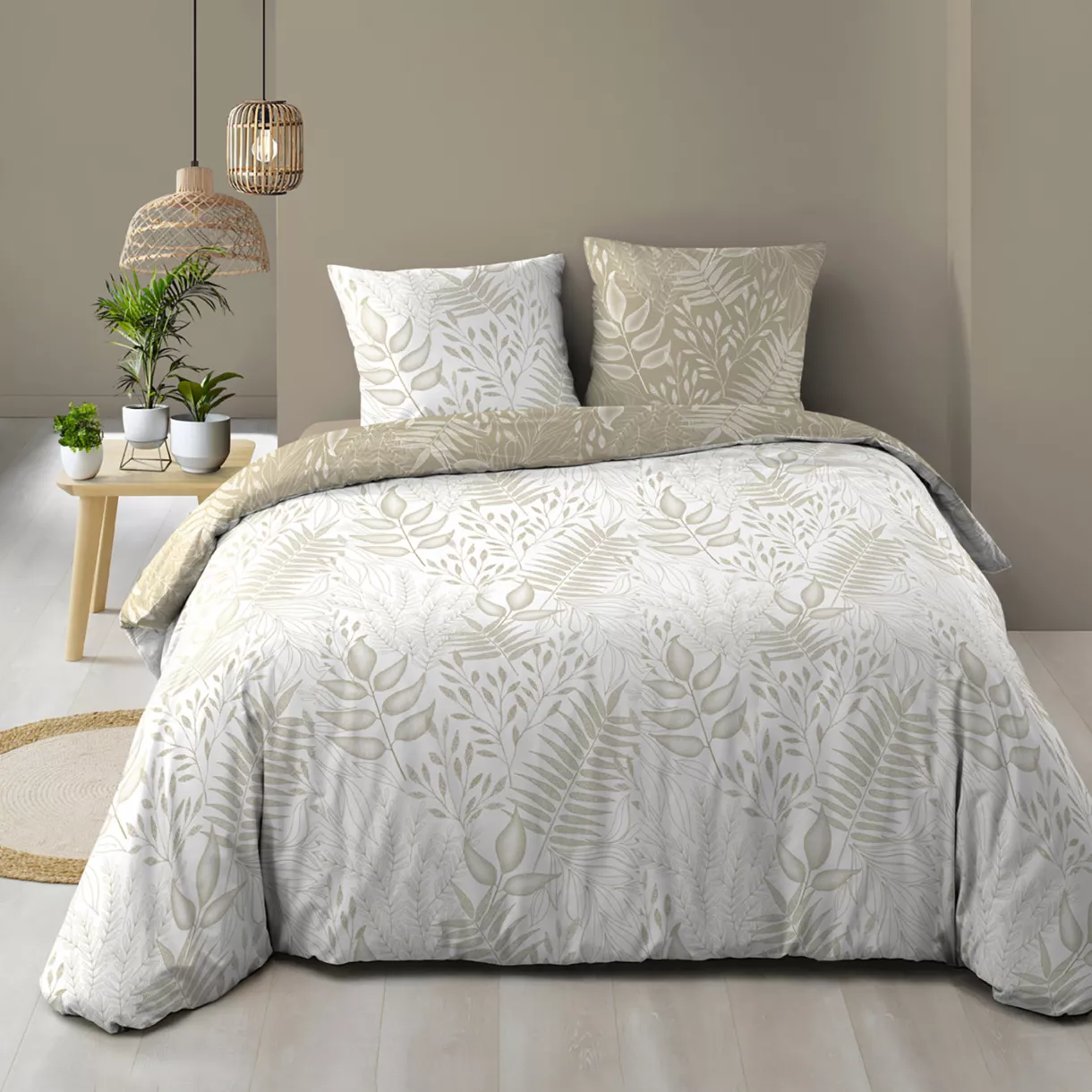 Funda nórdica y dos fundas en algodón (240 x 220 cm) Cassia Beige