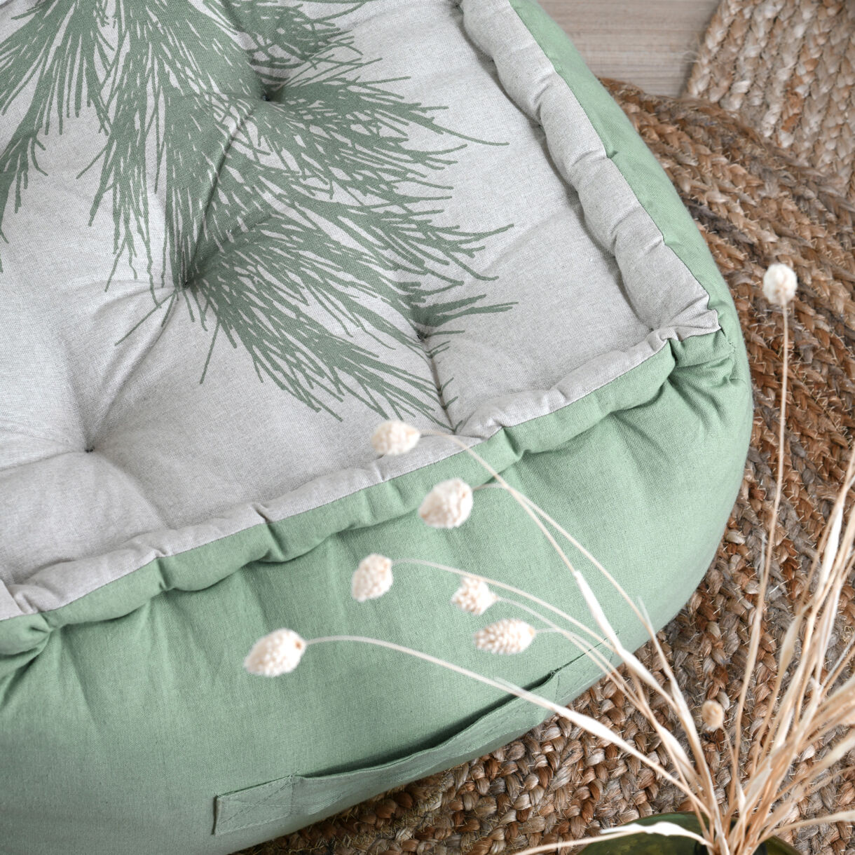 Cuscino da pavimento cotone grande altezza (40 x 30 cm) Coralia Verde