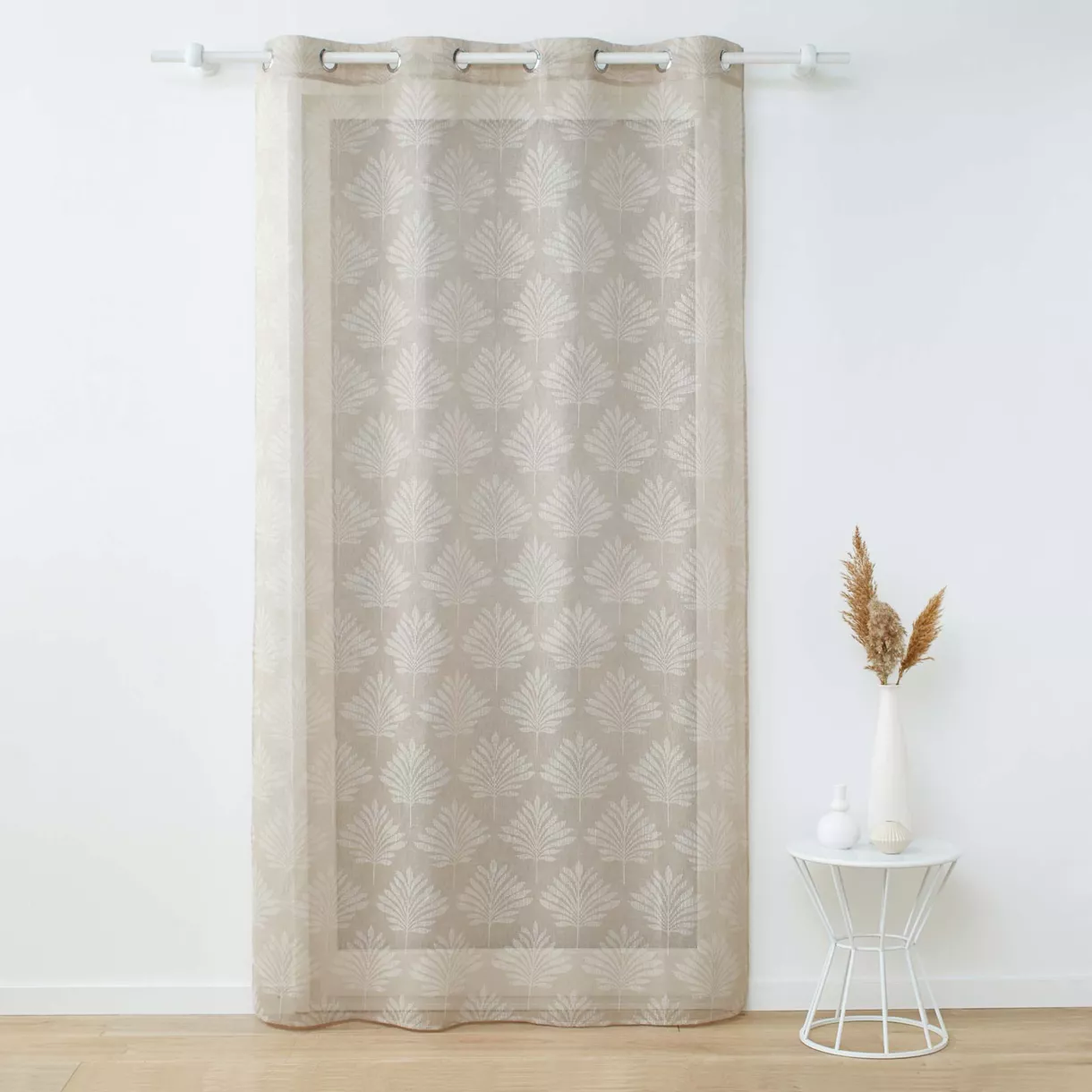 PANNEAU A OEILLETS 140 x 280 CM VOILE TISSE APPLIQUE LEVITA TAUPE