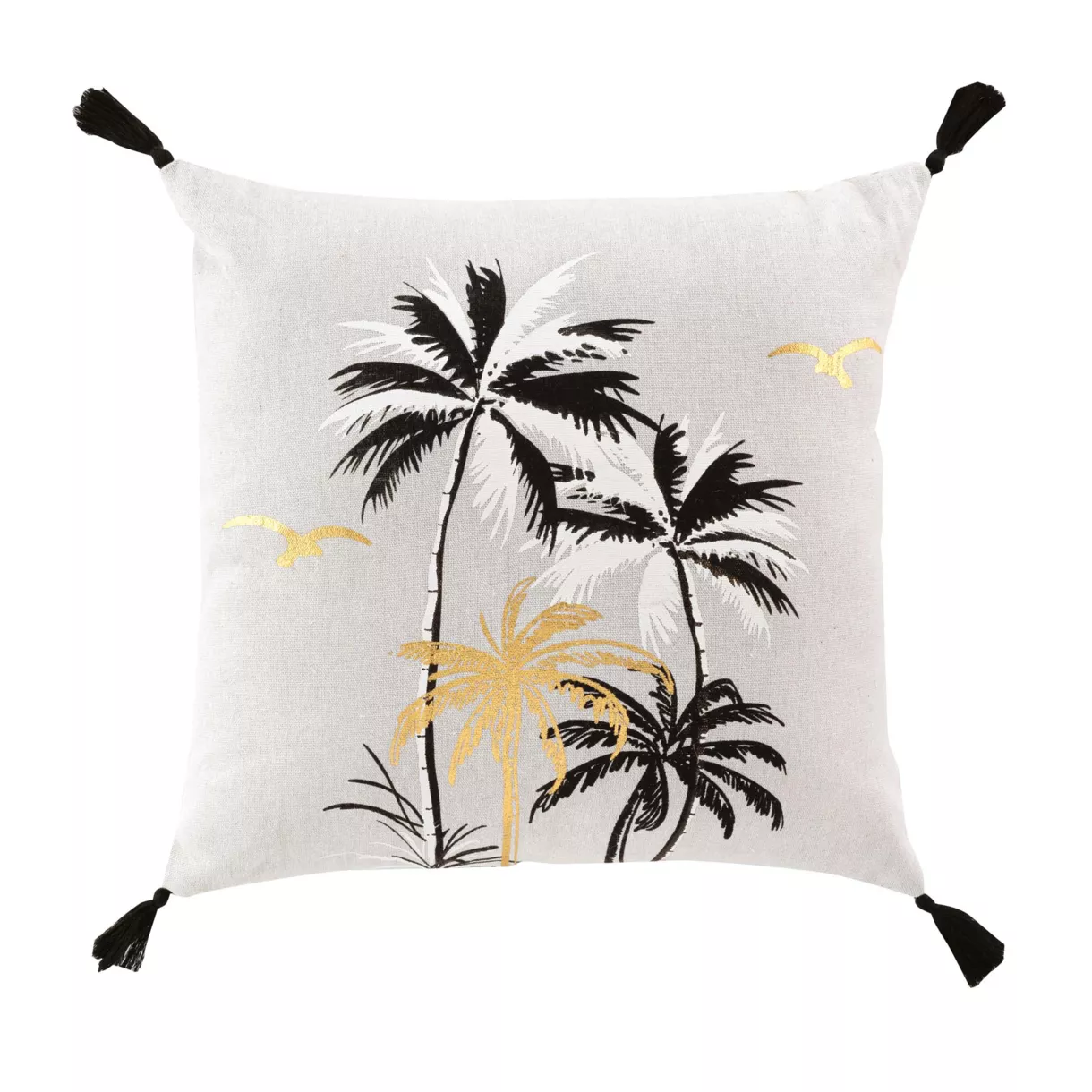 COUSSIN DEHOUS. COMPR. POMP 45x45 CM POLYCOTON IMP METAL PAPEETE NOIR DES PLACE