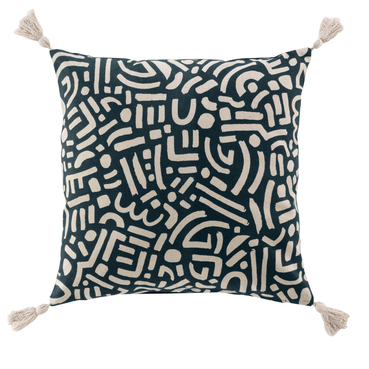 Quadratisches Kissen Baumwolle mit Pompons (45 x 45 cm) Lior Schwarz
