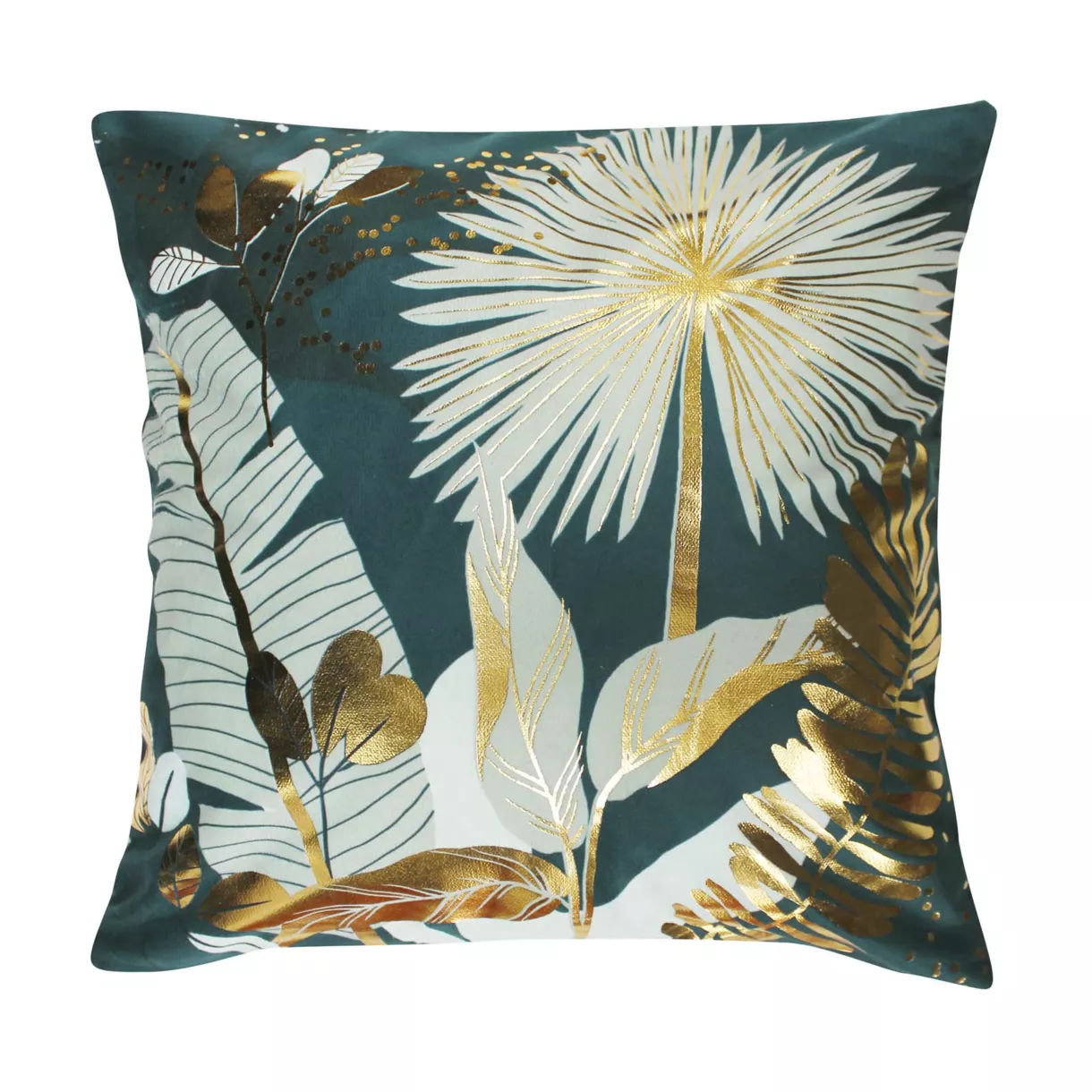 HOUSSE DE COUSSIN +ENCART 40 x 40 CM VELOURS IMPRIME OR PRUSSEOR VERT DES. PLACE