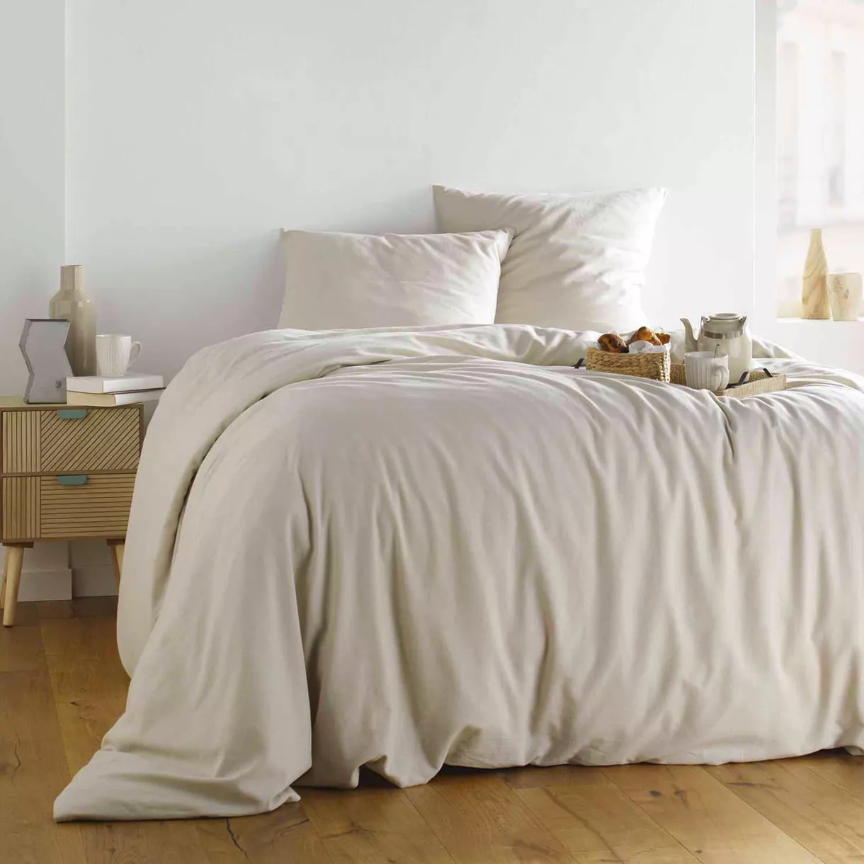 Funda nórdica y dos fundas en algodón lavado (260 x 240 cm) Maxine Beige
