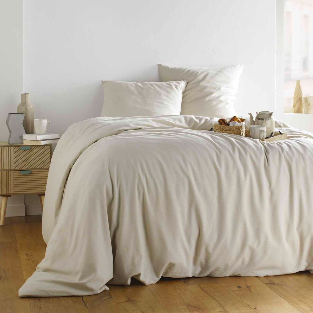 Bettwäsche aus gewaschener Baumwolle (240 x 220 cm) Maxine Beige