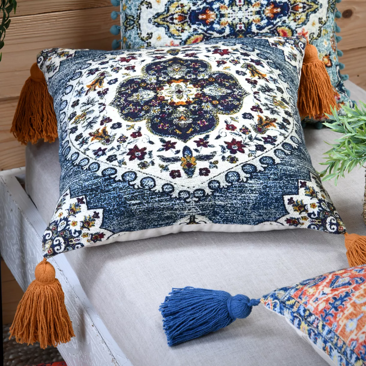 Coussin carré (40 cm) Bombay Bleu 1