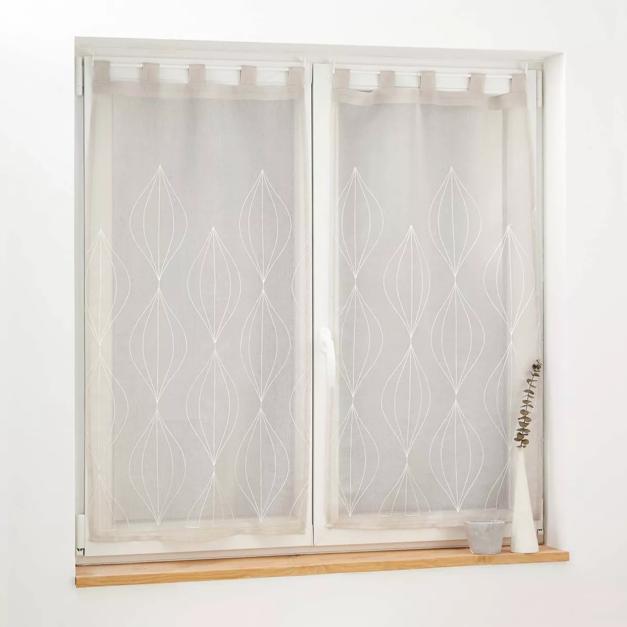 PAIRE DROITE PASSANTS 2 x 60 x 160 CM VOILE SABLE BRODE GALACTEE TAUPE