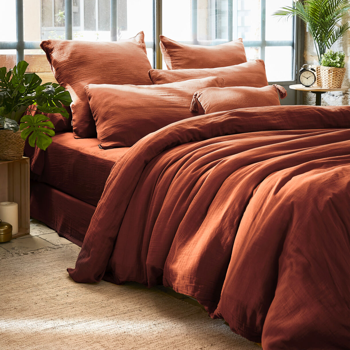 Bettbezug aus Baumwoll-Gaze (200 cm) Gaïa Terrakotta 1