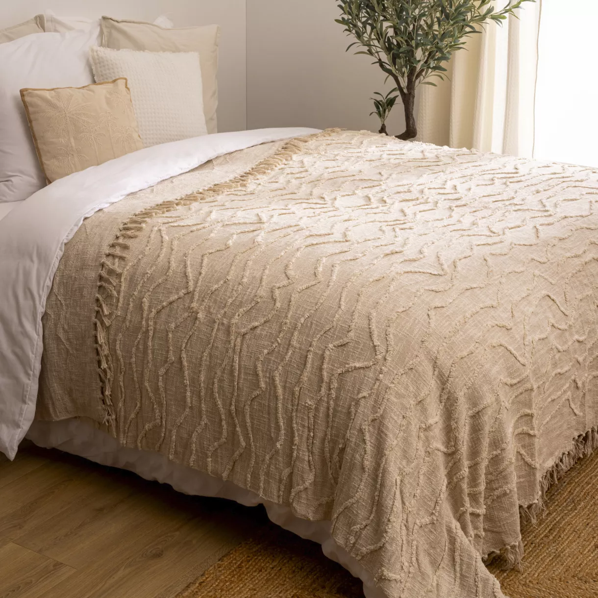 Bedsprei katoen (260 x 240 cm) Daisy Beige