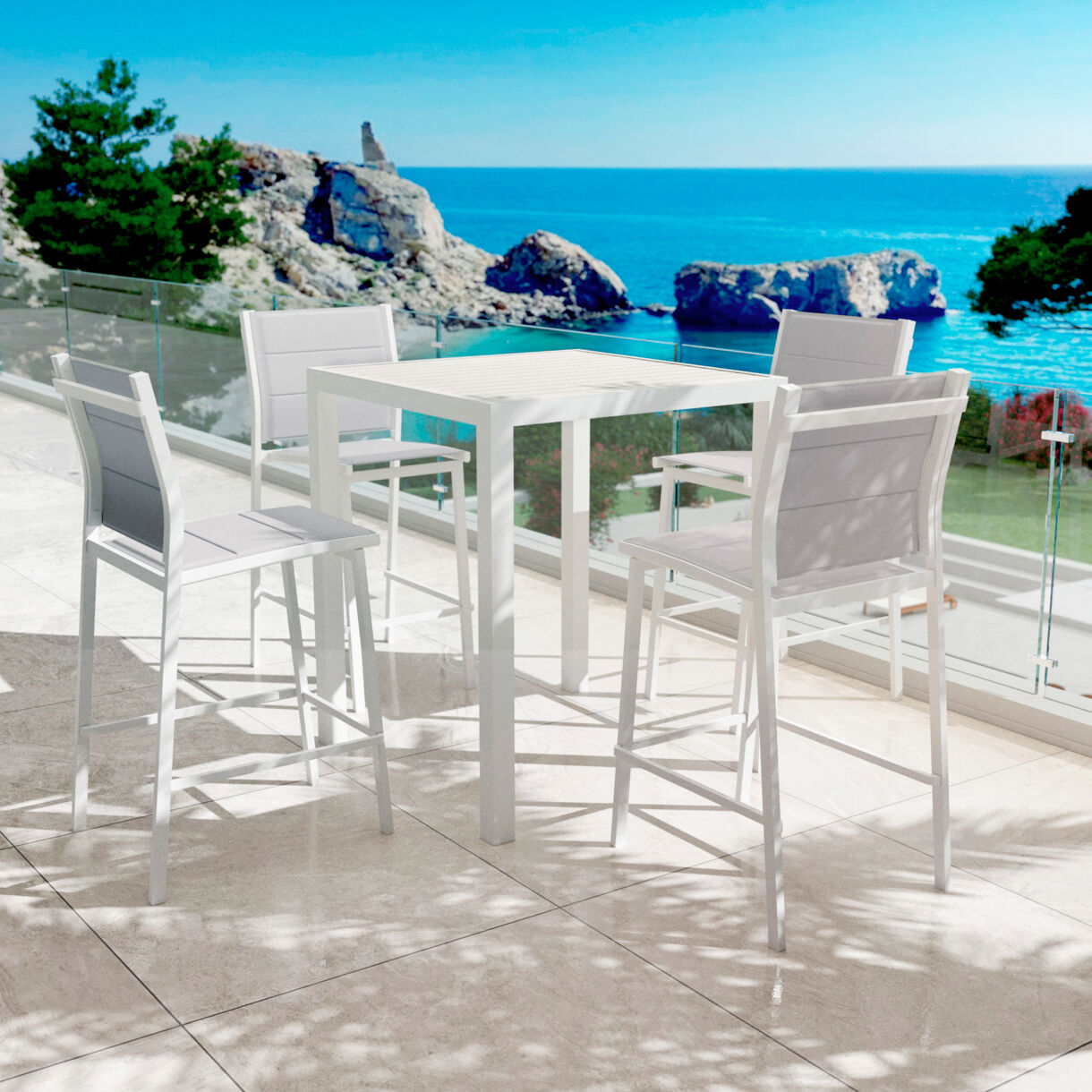 Tavolo da giardino alto quadrato alluminio 4 posti (90 x H105 cm) Murano - Bianco