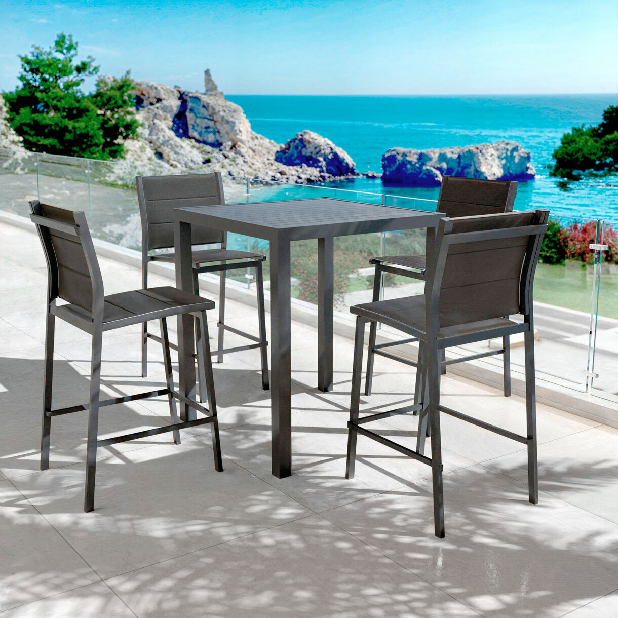 Tavolo da giardino alto quadrato alluminio 4 posti (90 x H105 cm) Murano - Grigio antracite