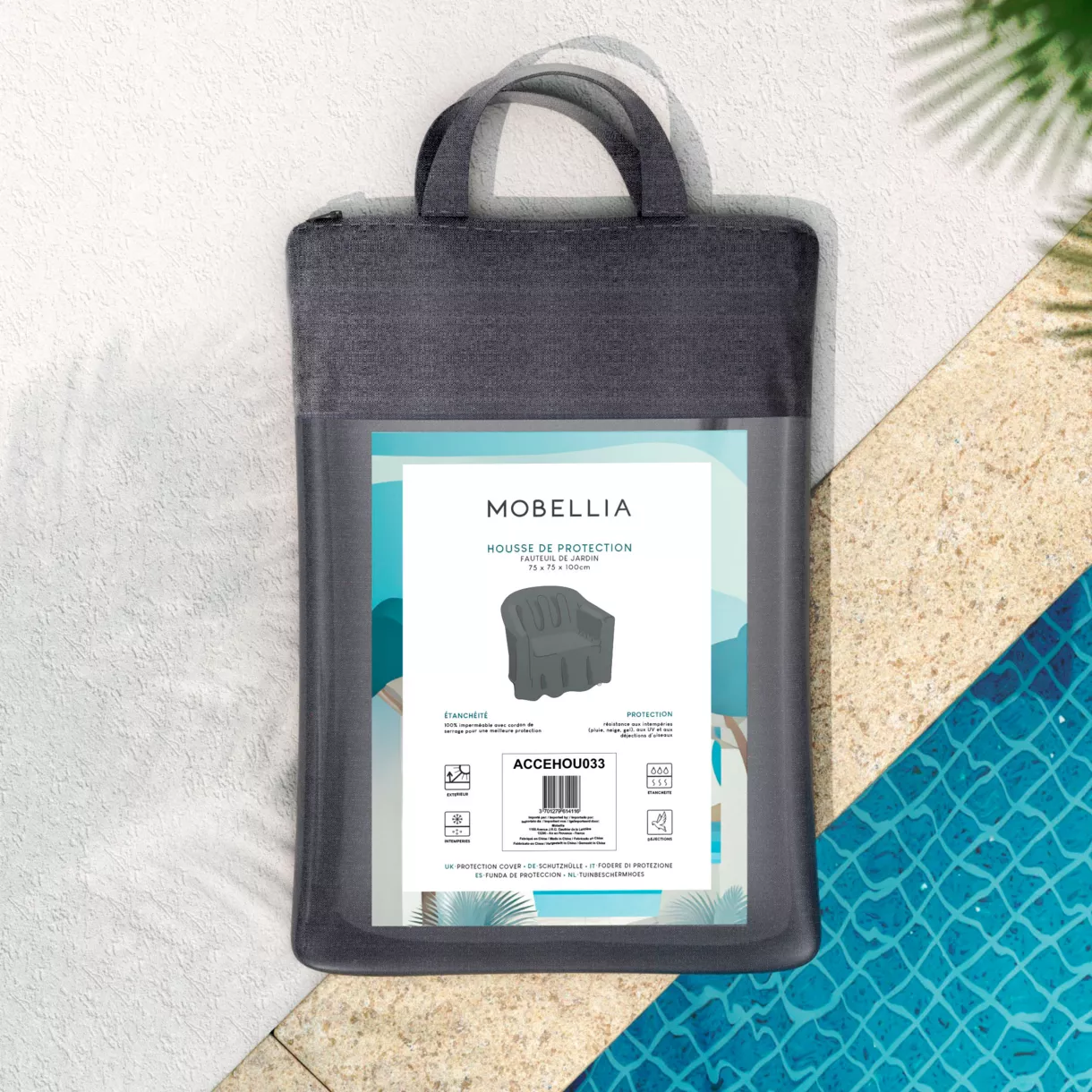 Beschermhoes waterdicht voor loungestoel 75 x 75 cm - Grijs