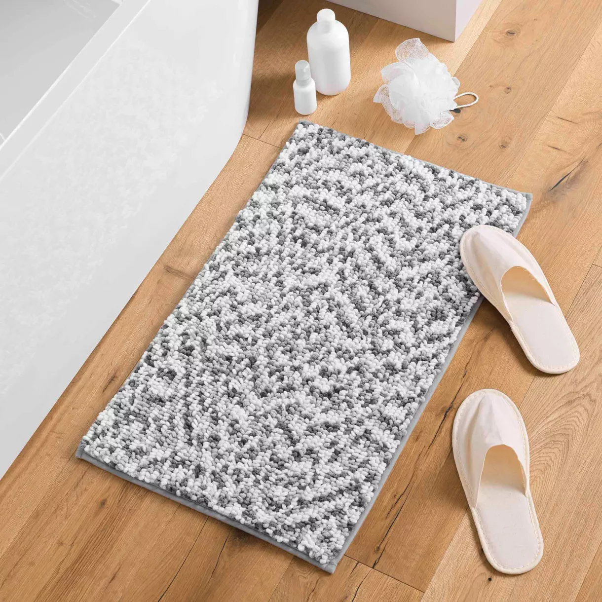 TAPIS DE BAIN 45 x 75 CM MICROFIBRE TRICOLORE FRIZA BLANC/ANTHRACITE