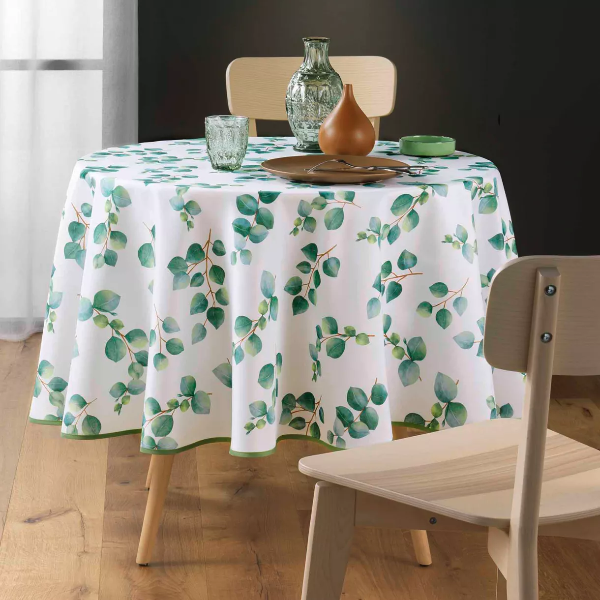 Mantel redondo anti manchas (180 cm) Leandre Verde