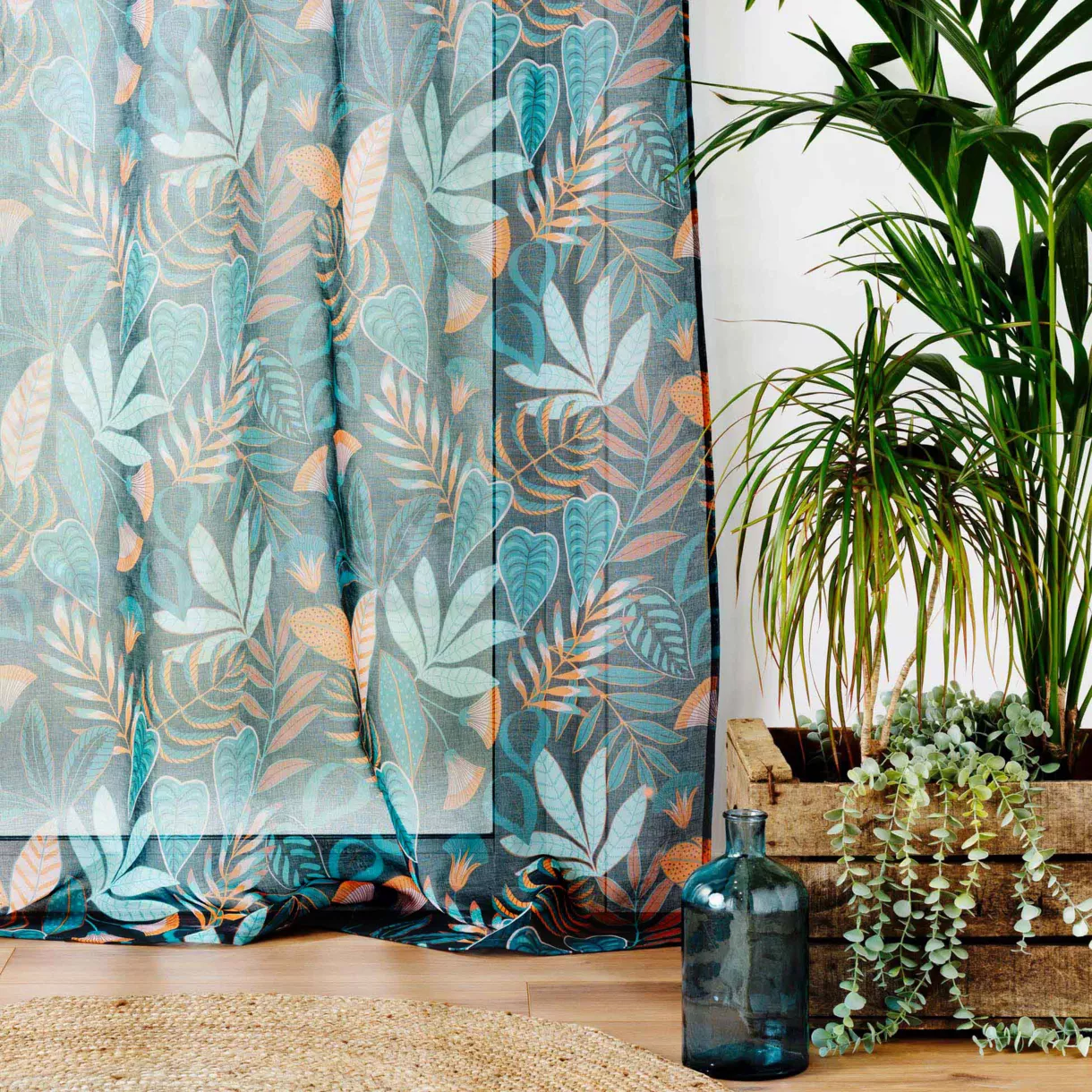 PANNEAU A OEILLETS 140 x 280 CM VOILE SABLE IMPRIME TILDA VERT