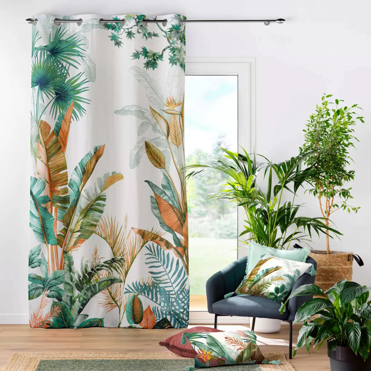 RIDEAU A OEILLETS 140 x 260 CM COTON IMPRIME EDEN DES. PLACE