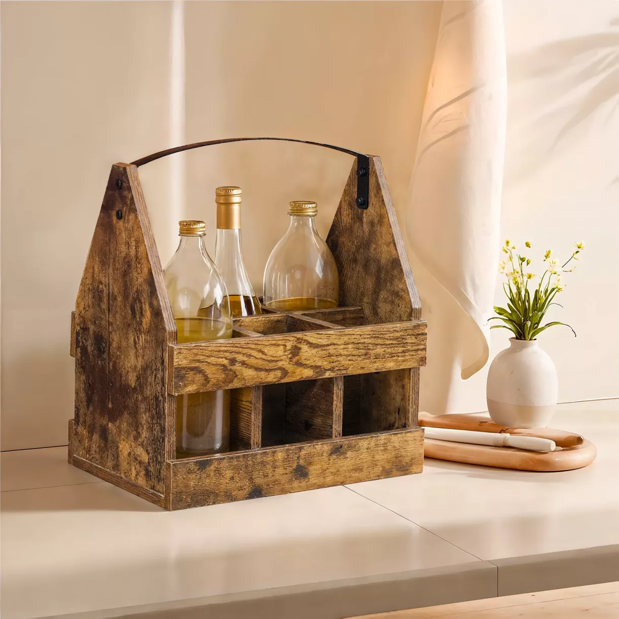 Porte-bouteilles en bois 6 compartiments (H34cm) Gabin Marron 1