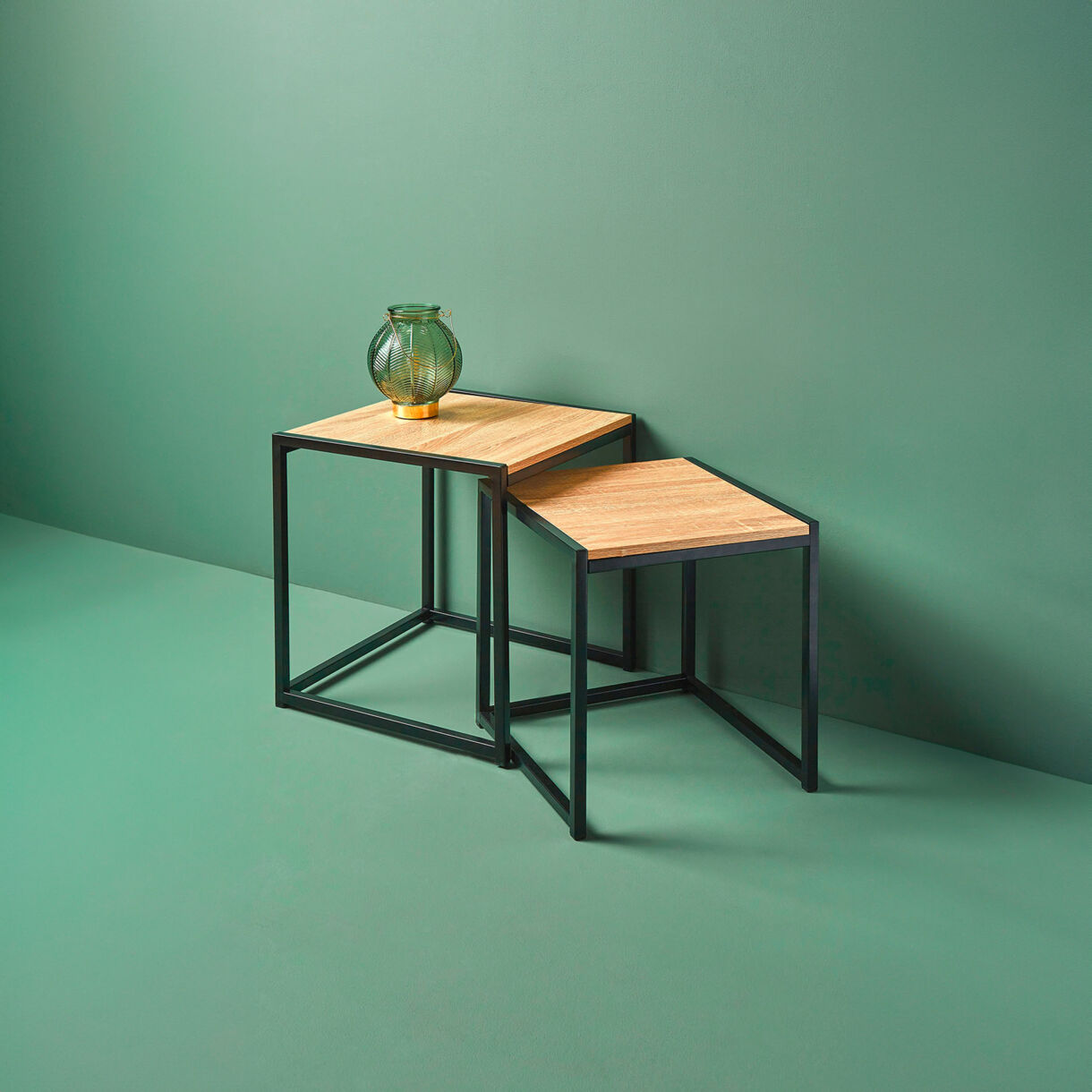 Set di 2 tavolini quadrati legno e metallo Industriale