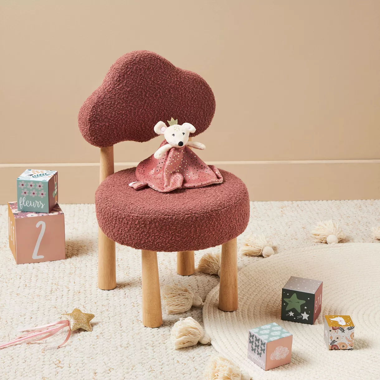 Silla para niño en madera rizos (35 cm) Odette Rosa