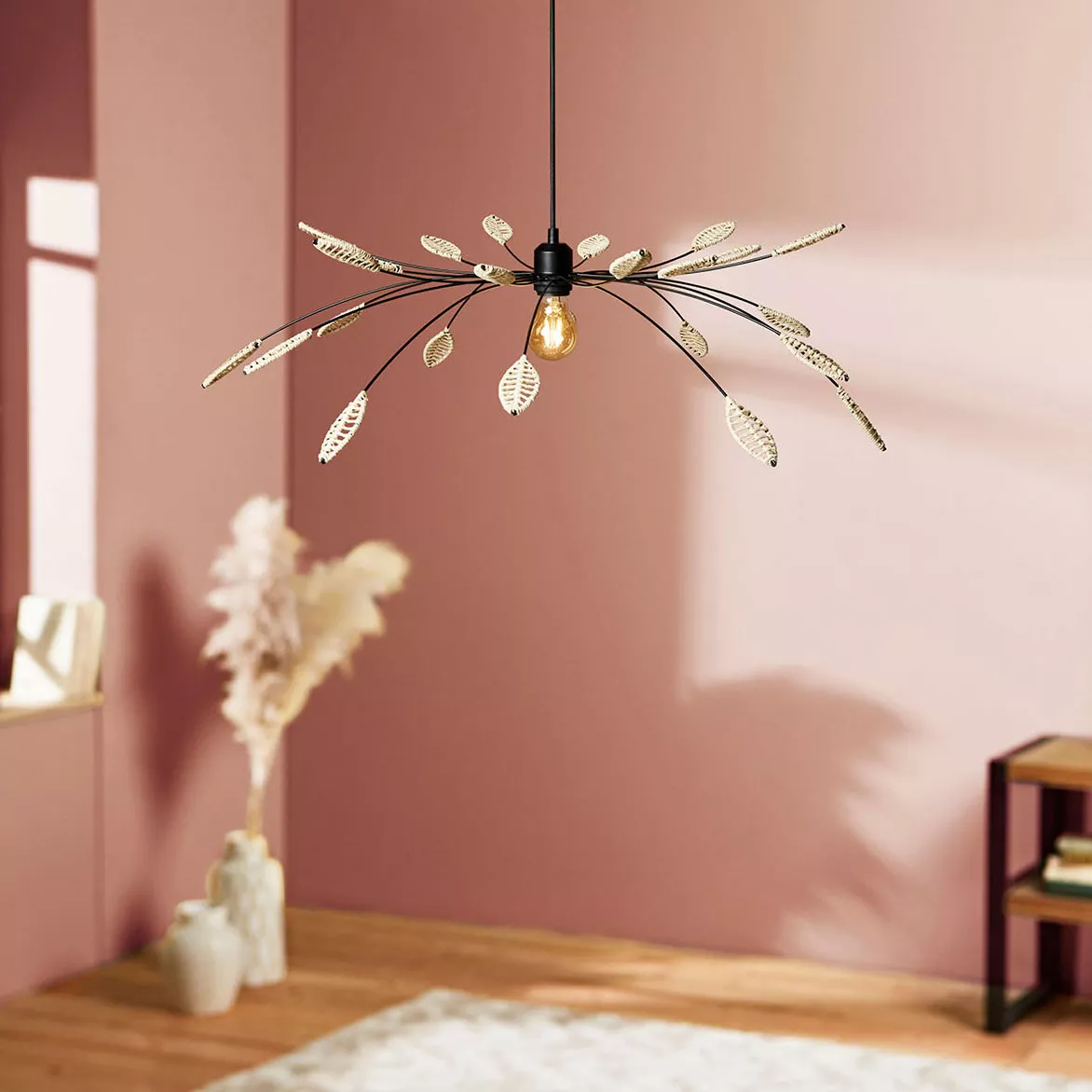 eminza Suspension métal et pétales (D80 cm) Ellisse Naturel