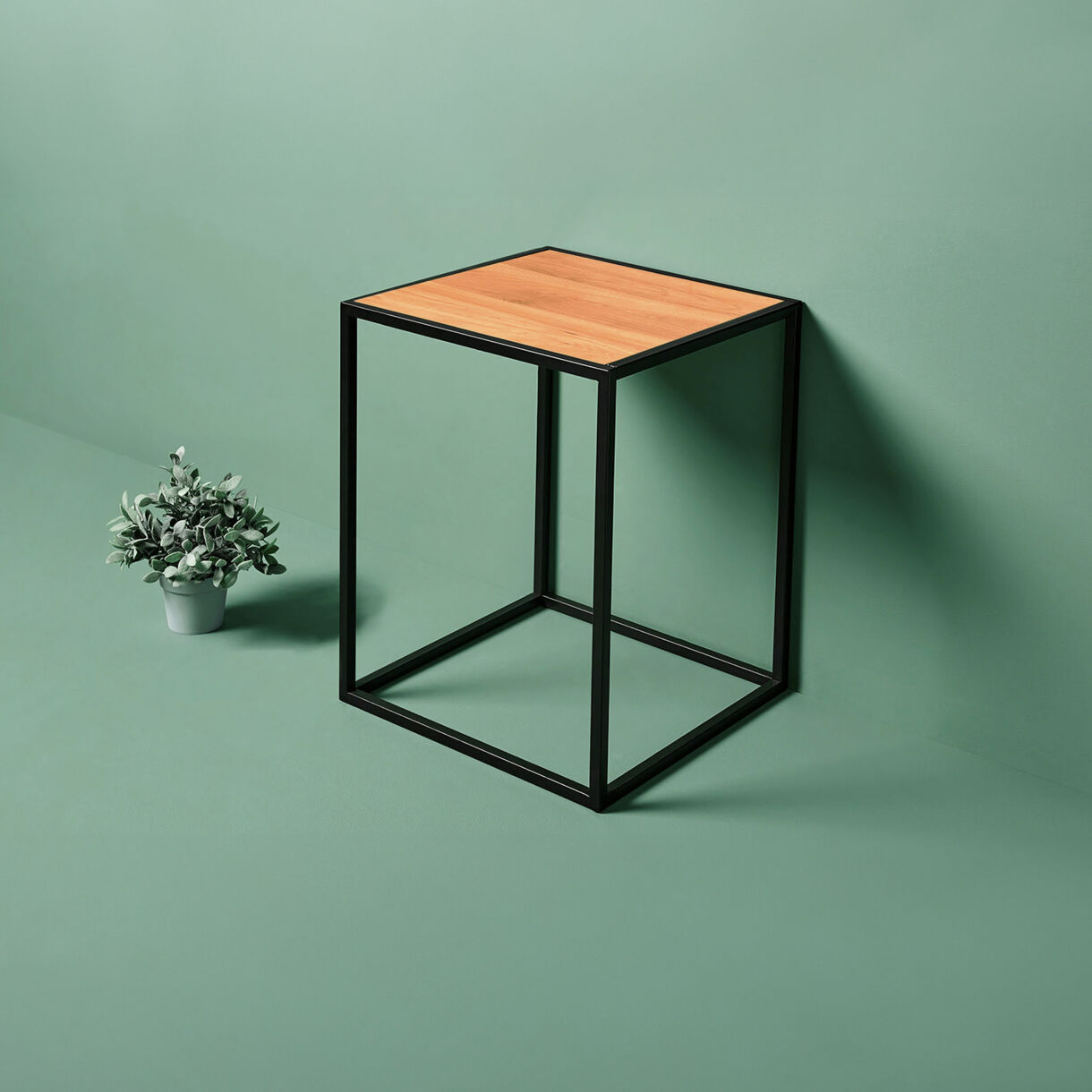 Table d'appoint carrée bois et métal (H50 cm) Industriel