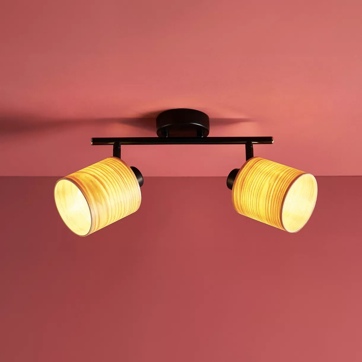 Plafondlamp 2 spots Metaal en Hout (L40 cm) Alaska Zwart