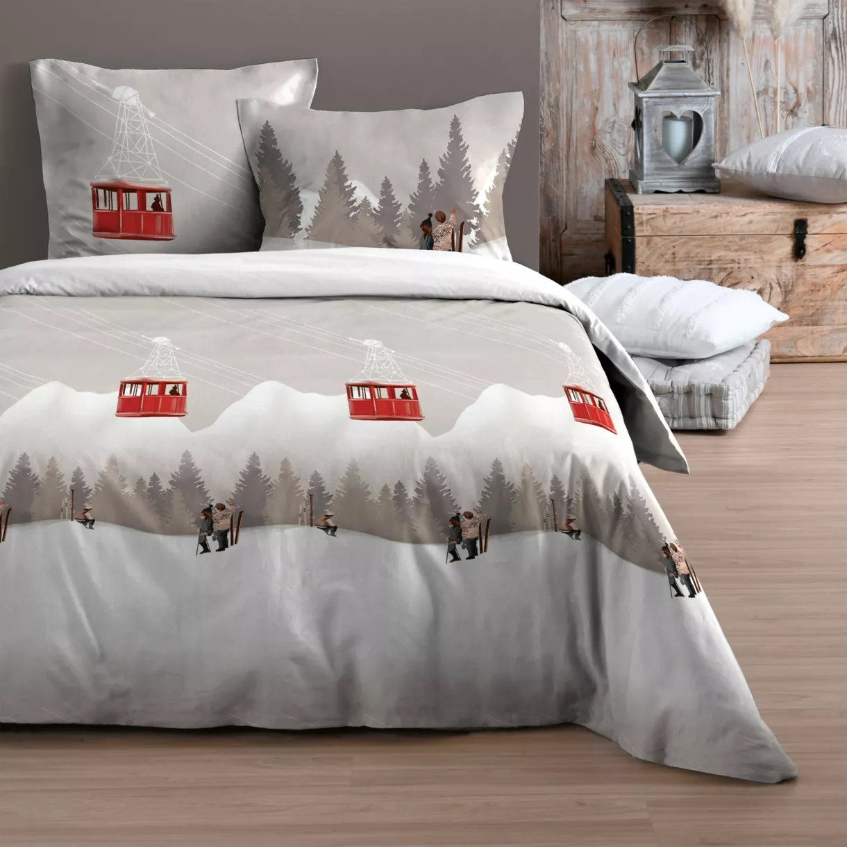 Housse de couette et deux taies coton (240 cm) Apremont Beige 1