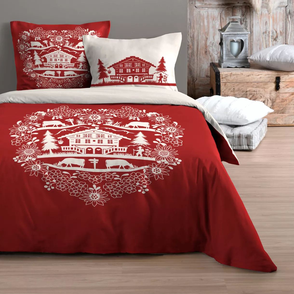 Funda Nórdica y dos fundas en algodón (240 cm) Valloire Rojo 1