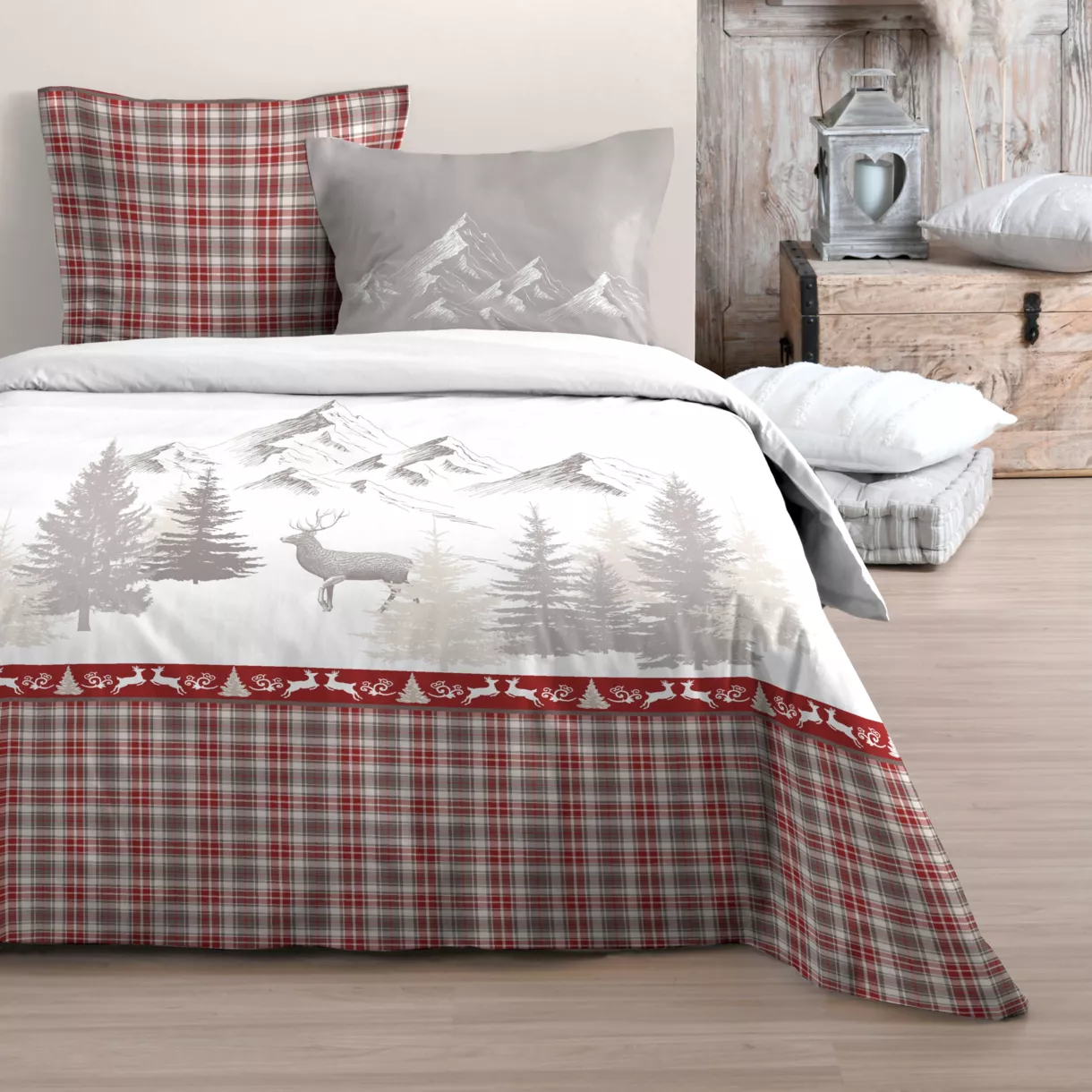 Housse de couette et une taie coton (140 cm) Chamousset Rouge 1