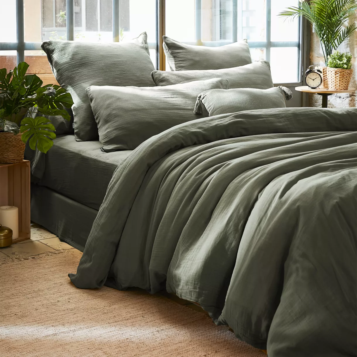 Housse de couette gaze de coton (200 cm) Gaïa Vert romarin 1