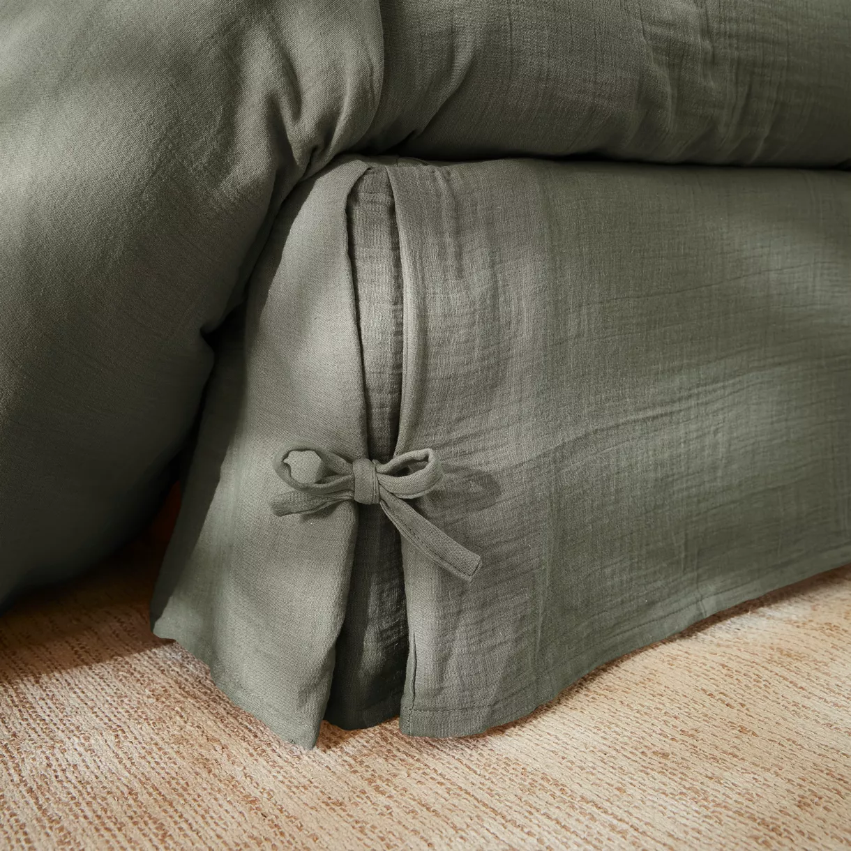 Cache-sommier Gaze de coton (90 x 190 cm) Gaïa Vert romarin 1